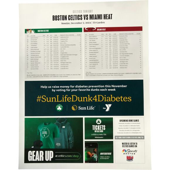 Boston Celtics v Miami Heat 12/2/24 Roster Lineup Poster Jaylen Brown - Picture 2 of 10